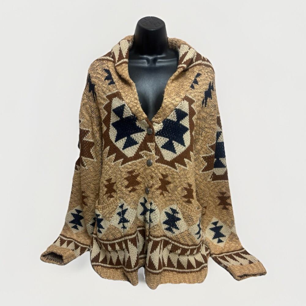 Cotton Rye Outfitters Cardigan Sweater Womens XXL Southwestern Aztec Knit Brown